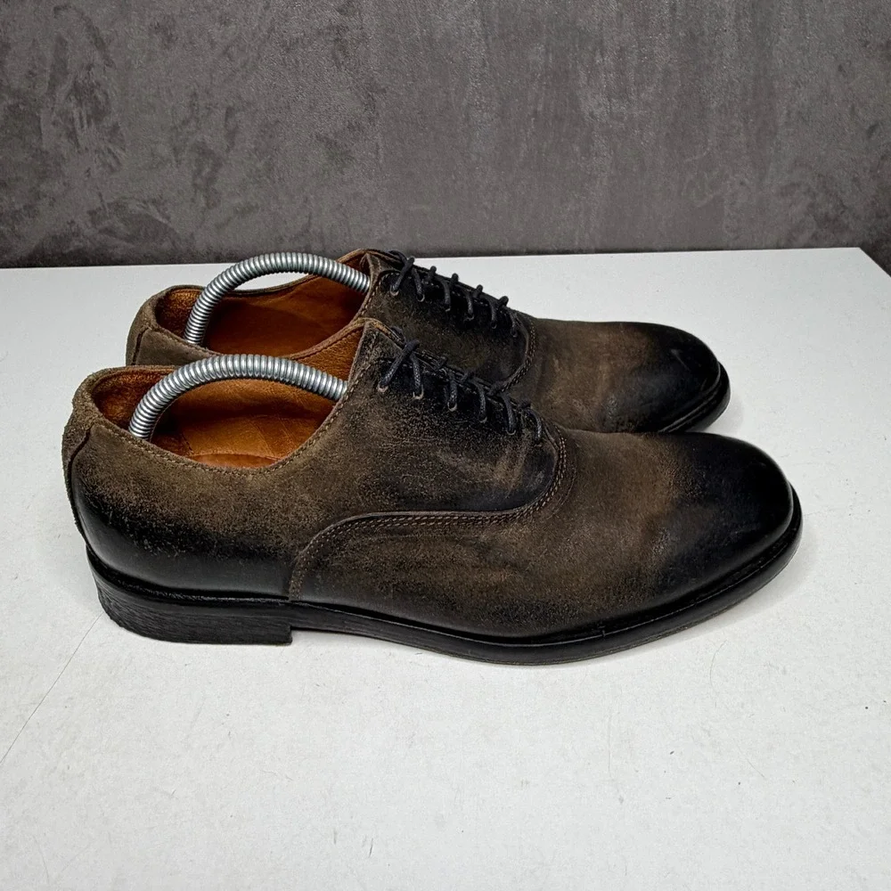 Barneys New York Oxford Shoes Men 9M Brown Distressed Suede Made‎ in Italy